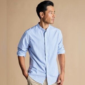 NWT Charles Tyrwhitt Collarless Striped Shirt, Slim Fit